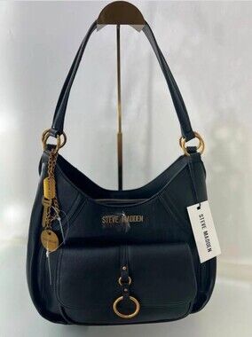 Steve Madden Black Shoulder Bag with Gold Accents